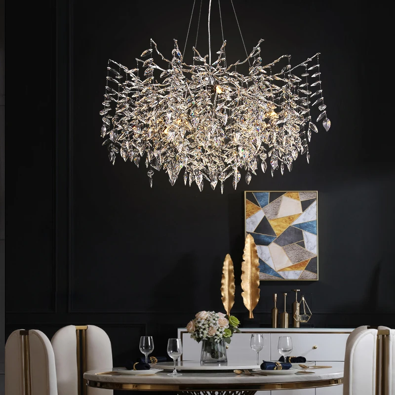 Long Branch Crystal Chandelier For Dining Table Living Room Kitchen Bedroom Silver Gold Hanging Crystal Chandeliers