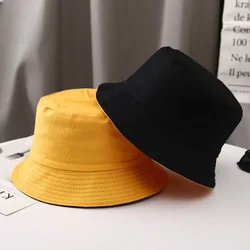 Unisex Hat Black Solid Color Double-Sided Simple Bob Hip Hop Bucket Hat Men's Women's Panama Beach Fishing Sun Cap Bucket Hats