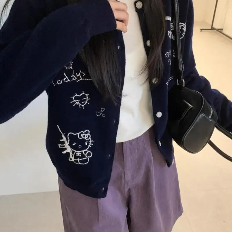 

Sanrio Hello Kitty Knitted Cardigan Cartoon Knitted Cardigan Korean Style Sweet Wind Sweater Cartoon Loose Knitted Cardigan Hot