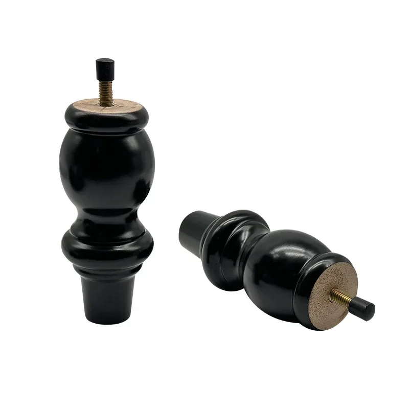 4Pcs Wood Legs for Cabinet Dresser Sofa Couch Furniture Legs 15CM Black Mid Century Turned Round Curved