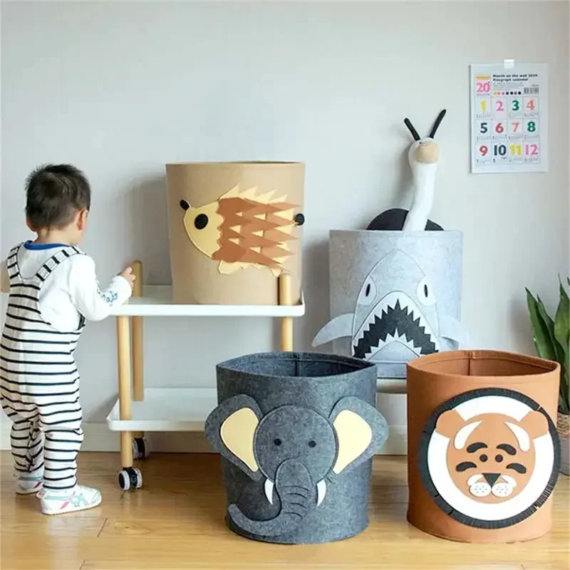Panier de rangement pour bébé, 1/2/3/5 pièces, Panda dinosaure, dessin animé, organisateur en feutre, seau pour vêtements sales, boîte de rangement pour jouets, idées cadeaux