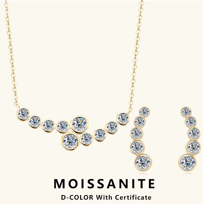 

Сертифицированное Lnngy ожерелье с круглым ободом из муассанита, серьги-гвоздики, комплект ювелирных изделий для женщин, серьги-гвоздики из стерлингового серебра 925 пробы, ожерелья