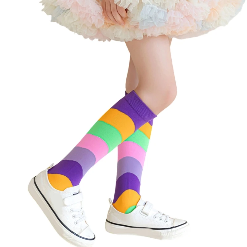 Long Calf Socks Rainbow Pattern Soft & Strong Component Colorful Socks for Kids 425F