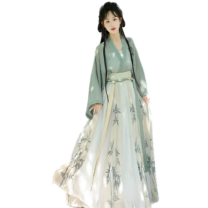 Hanfu Jurk Vrouwen Oude Chinese Hanfu Vrouwelijke Halloween Cosplay Kostuum 2024 Zomer Jurk Hanfu Groen 3 Stuks Sets Voor Vrouwen