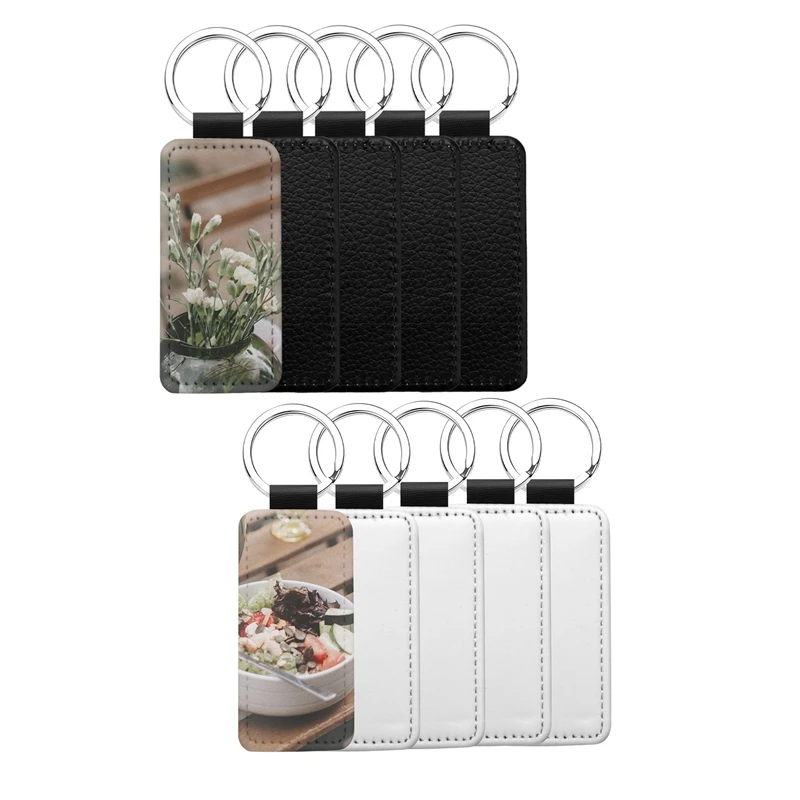 مجموعة سلسلة مفاتيح نقل الحرارة التسامي ، سلسلة مفاتيح جلدية ، صندوق MDF مستطيلي فارغ ، صناعة المجوهرات ، 10 من 50