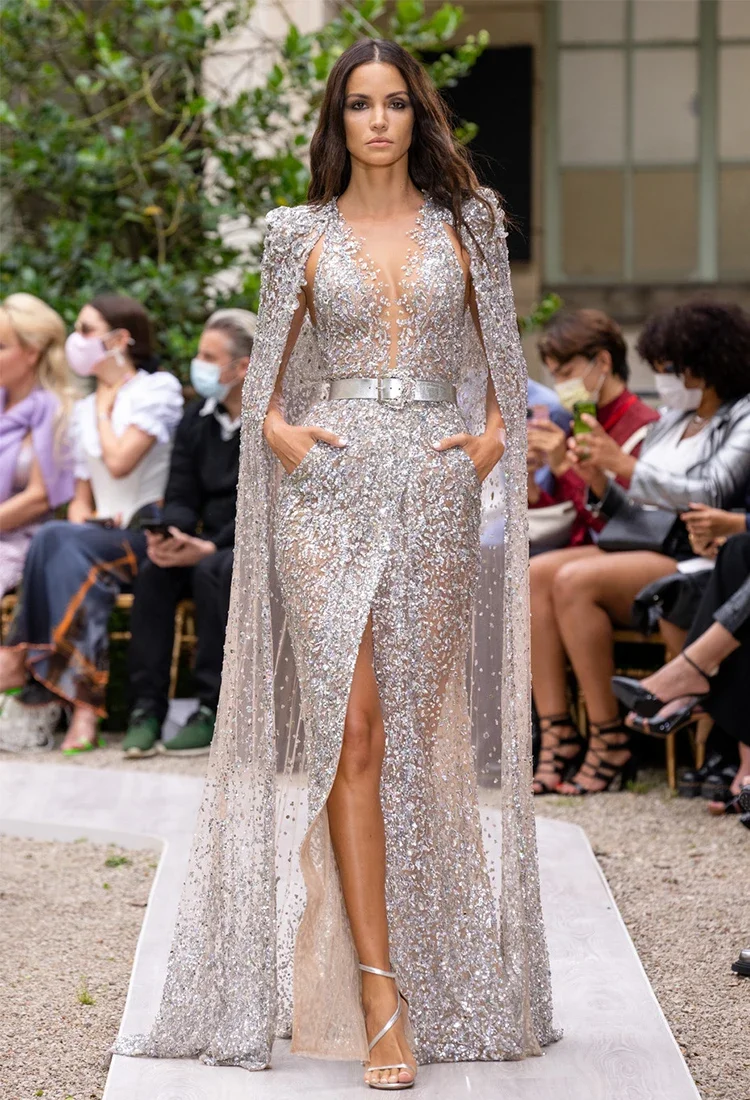 

573 Серебряная накидка с разрезом из бисера Русалка فساتين السهرة Vestidos de fiesta فساتين سهره вечерние платья
