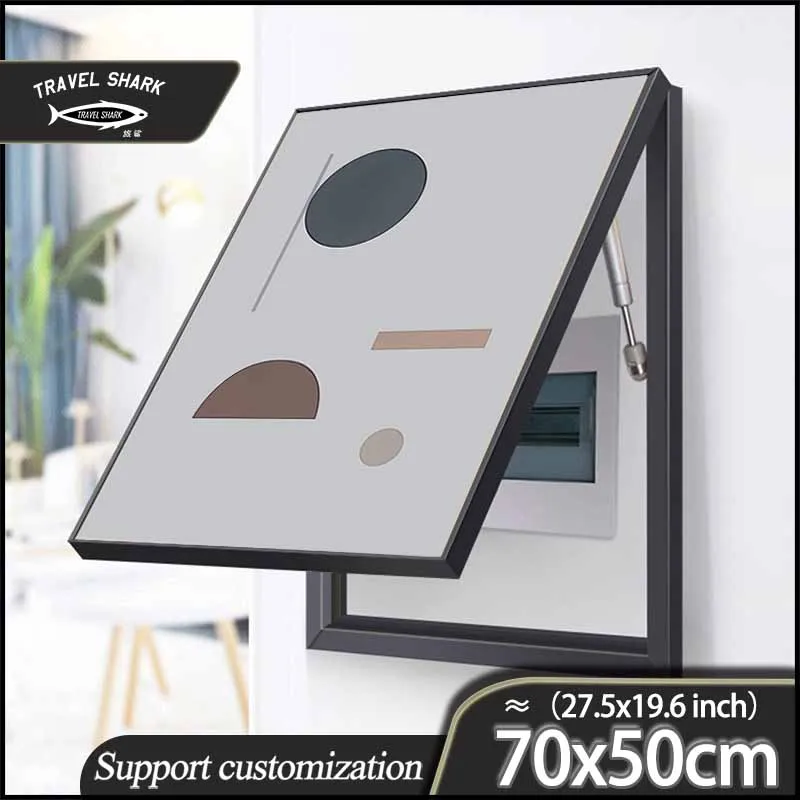 Travel Shark Vertical Electric Box Painting Home Living Room Decorative Mural With Frame Hydraulic Push-Pull Lift Cover 70x50CM