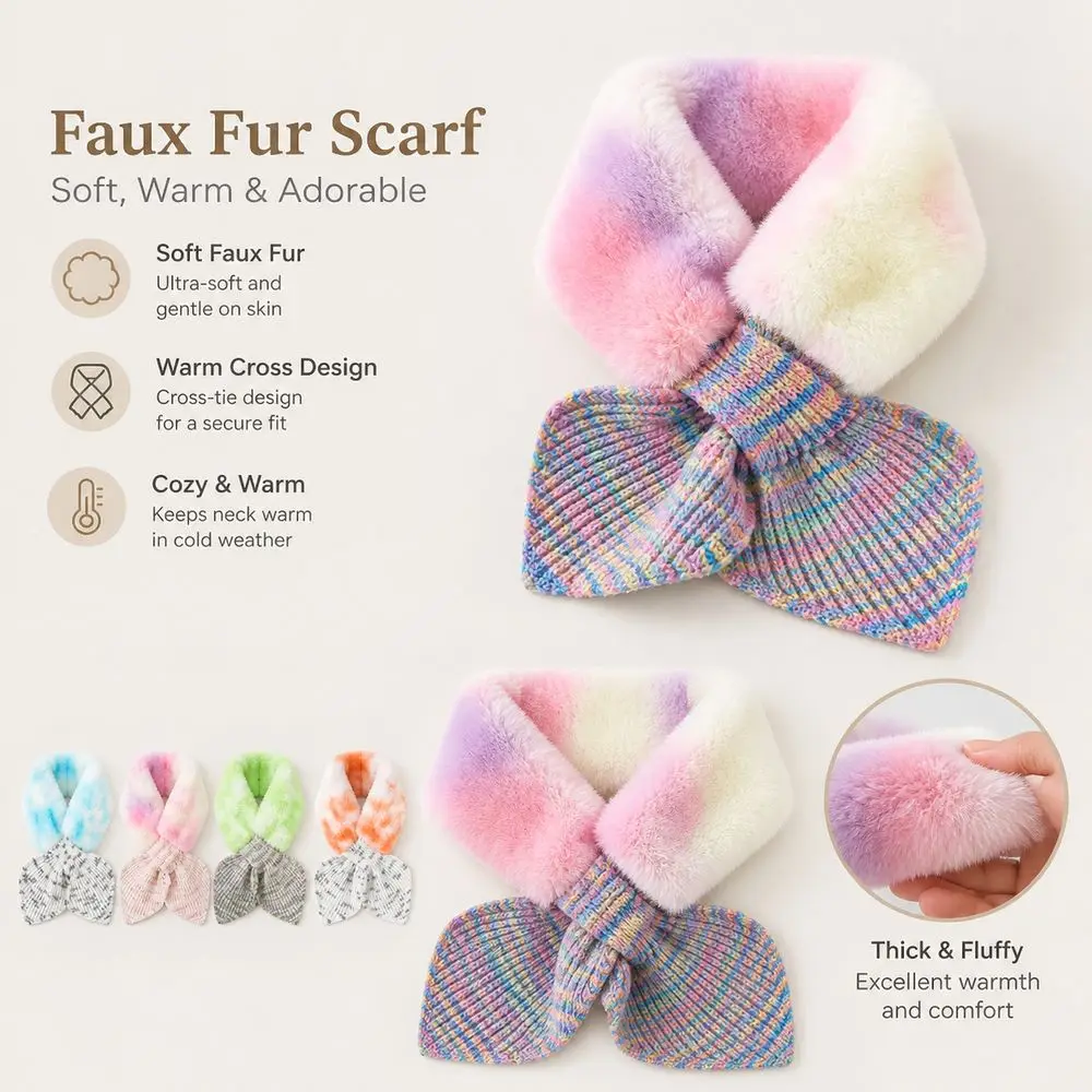 New Faux Fur Faux Fur Scarf Cross Tie Knitted Fabric Cross Tie Scarf Slip-On Closure Soft Texture Winter Neck Scarf Winter Wear