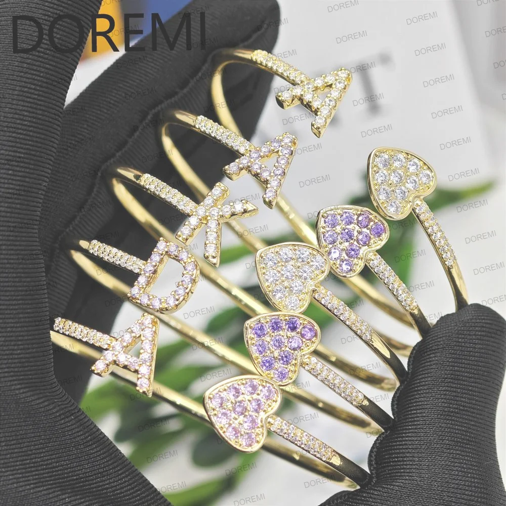 DOREMI iniziale lettera braccialetto braccialetto Rail BirthStone lettera regalo gioielli festa della mamma pieno zircone cuore Cz braccialetto