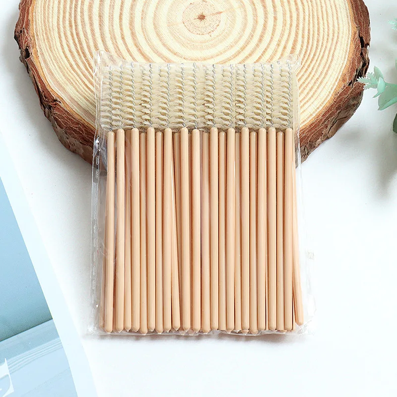 100Pcs Nude Eyelash Extensions Disposable Mascara Wands Plastic Handle Spoolies Cosmetics Makeup for Eye Brow Nylon Brush