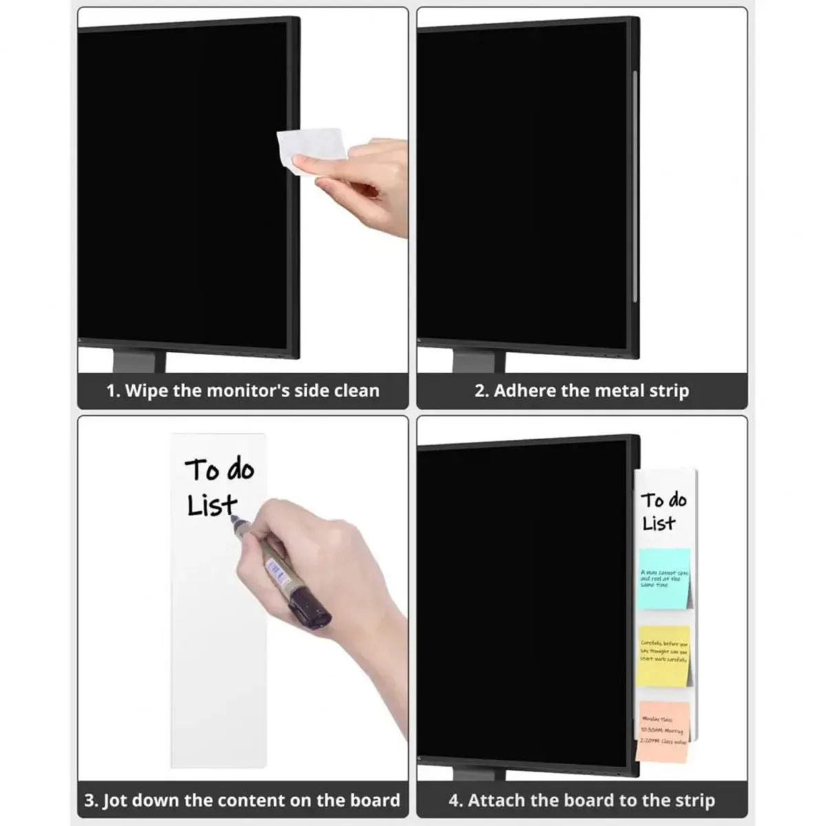 1 Magnetic Computer Screen Message Board, Erasable Desktop Office Monitor Side Whiteboard Memo Note Board, Refrigerator Cabinet Storage Rack Note