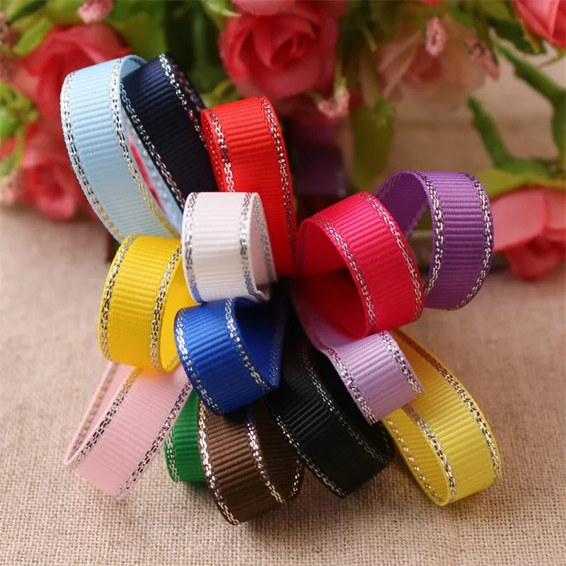 Mix 12Colors 9mm 6mm Silver Edge Grosgrain Solid Ruban Ribbons DIY Handmade Tapes Gift Packing Clothing Shoes & Hats Accessories