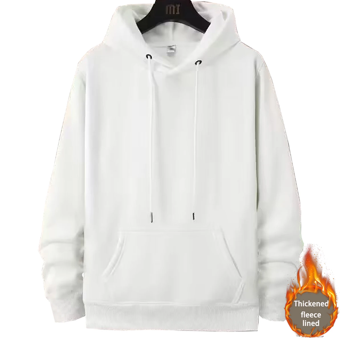 Men's Solid Color Hoodie With Thickened Fleece Young People Hooded Sweatshirt Autumn Winter Couple Student