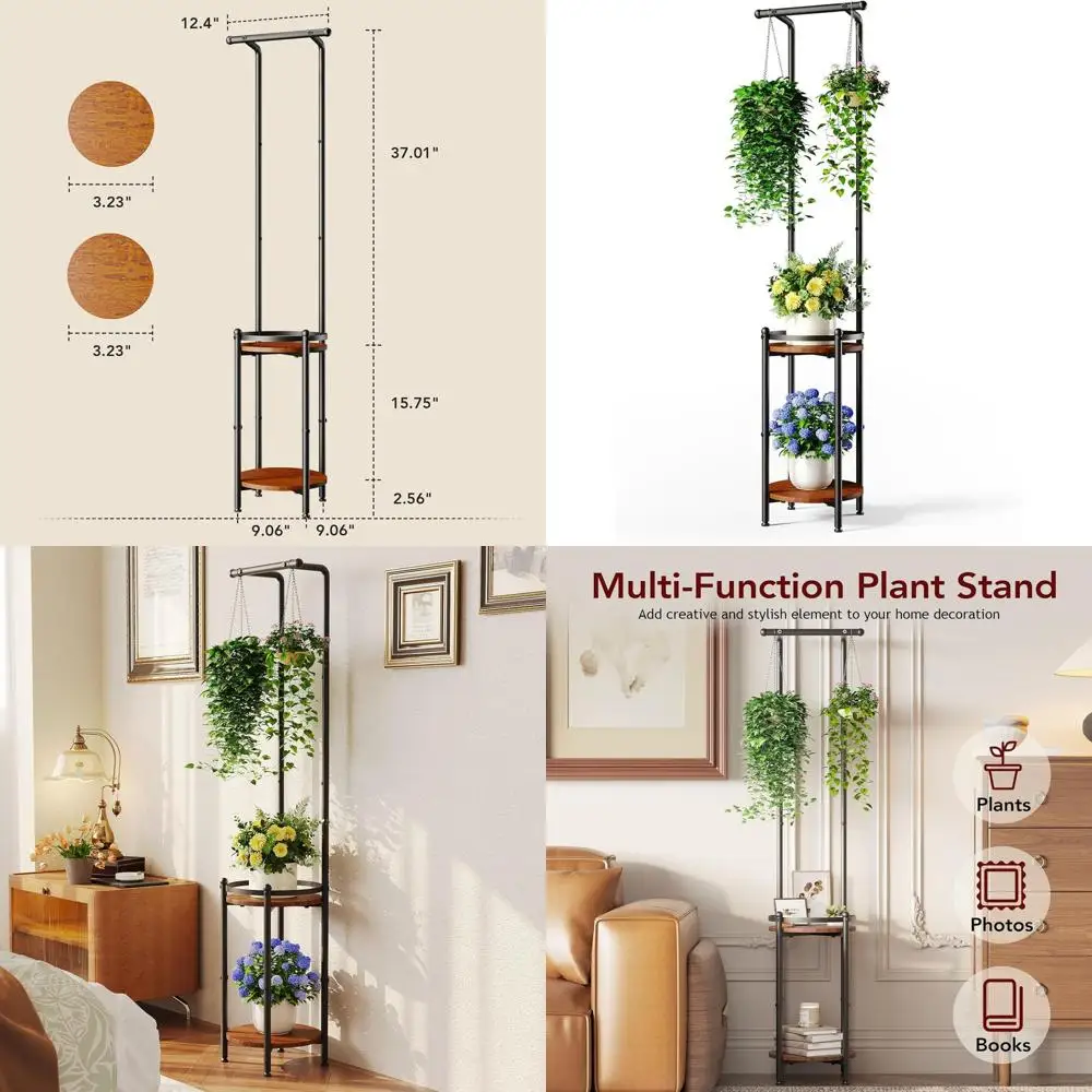 

Plant Stand Indoor Outdoor - Heavy Duty Metal 2-tier Hanging Plant Holder Space-Saving Iron Plant Stands Tall Plant Shel or Livi