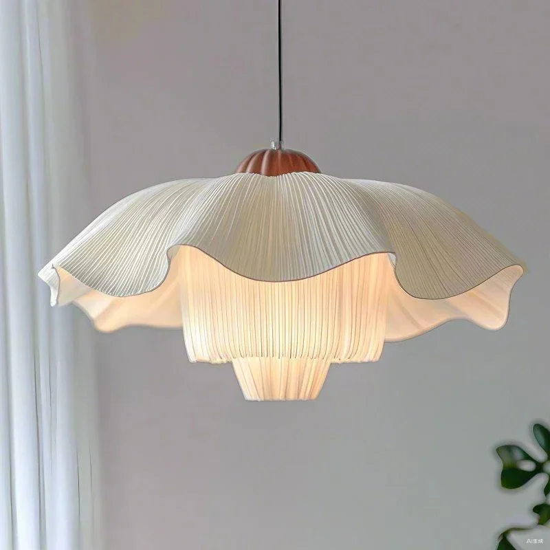 Vintage Pleated Cloth Pendant Lamp Wavy Skirt Shade Pendant Light Nordic Farmhouse Hanging Light Kitchen Island Bedroom