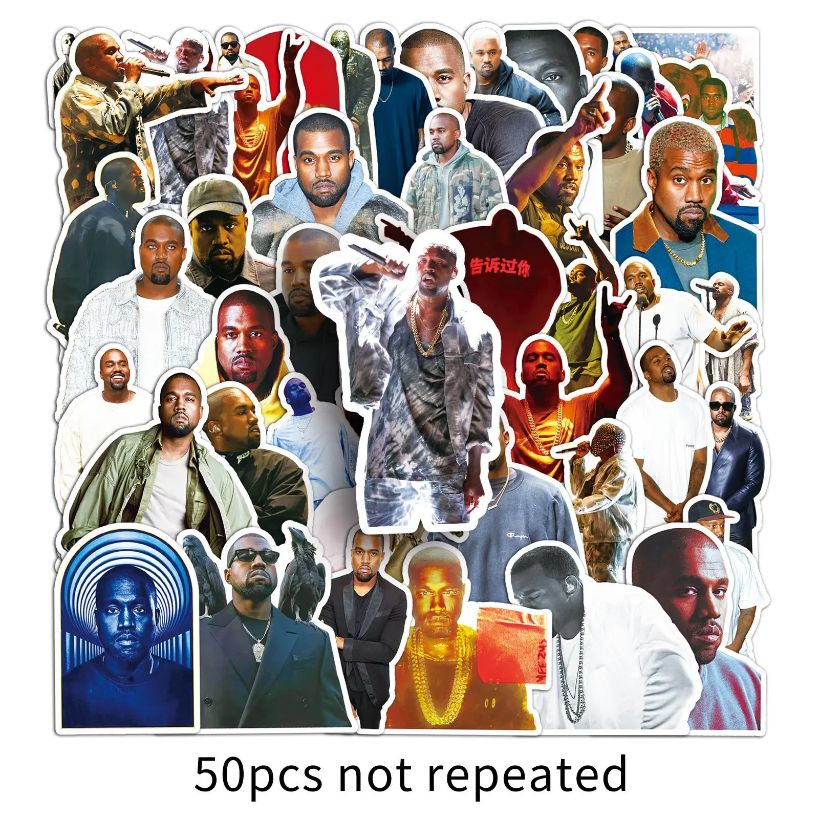 50PCS European and American Rap star Kanye West graffiti stickers, personalized decorative phone cases, water cups, luggage