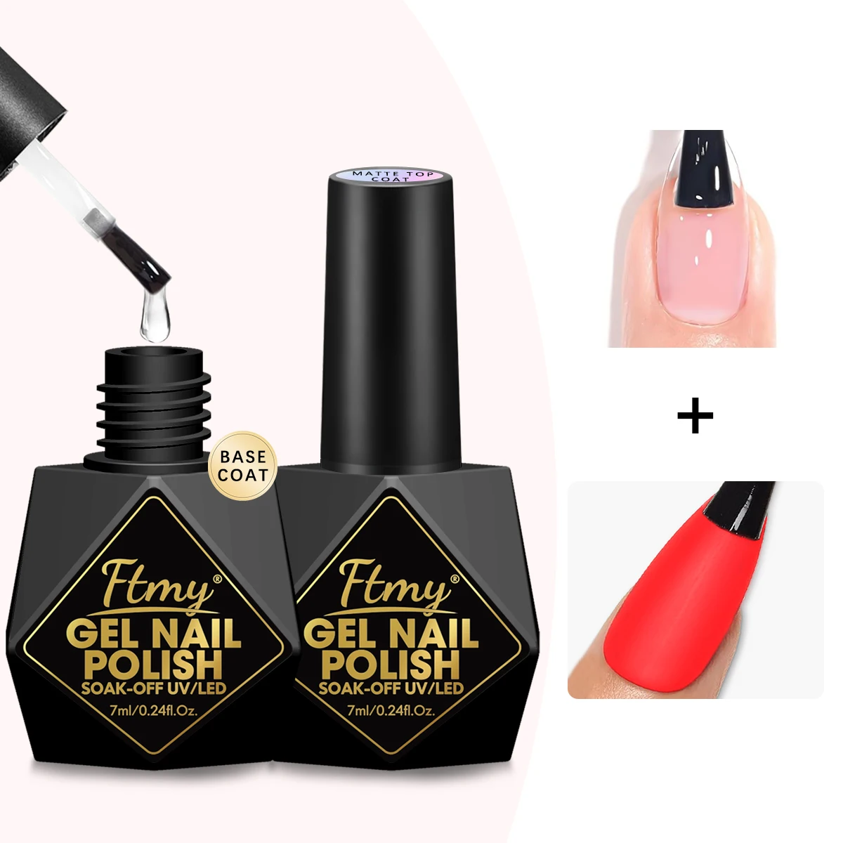 مجموعة طلاء أظافر مكونة من 3 قطع - طقم جل أظافر بالأشعة فوق البنفسجية/LED سعة 7 مل مع معطف أساسي، معطف علوي غير مسح، معطف علوي غير لامع - خالي من الكحول، طويل لتر #1
