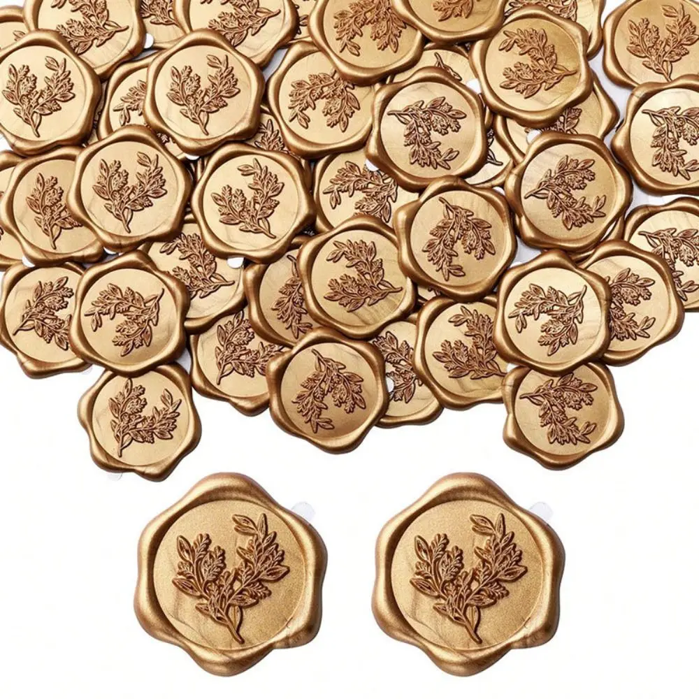 10pcs Eucalyptus Leaf Pattern Wax Seal Stickers Self-Adhesive Elegant Wax Stamp Stickers Vintage Style Envelope Seal Stickers