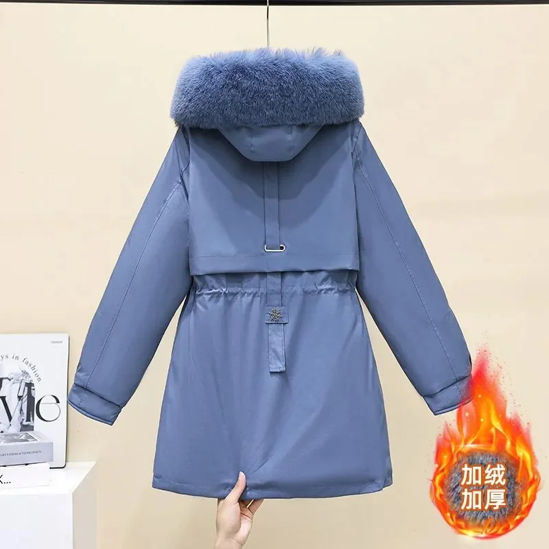 سترة شتوية مبطنة بغطاء للرأس معطف شتوي للنساء برباط دافئ مبطن سترات كورية غير رسمية ملابس خروج نسائية منتفخة #6
