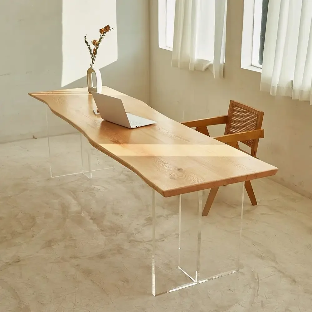 

North American ash large board table acrylic suspended dining table simple double spelling desk workbench tea table is quiet.