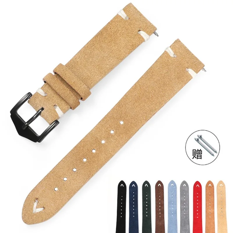 Soft Suede Leather Straps 20mm 22mm Vintage Watch Band For Samsung For Huawei WatchGt3/Gt4 46mm Women Men Bracelet Accessories