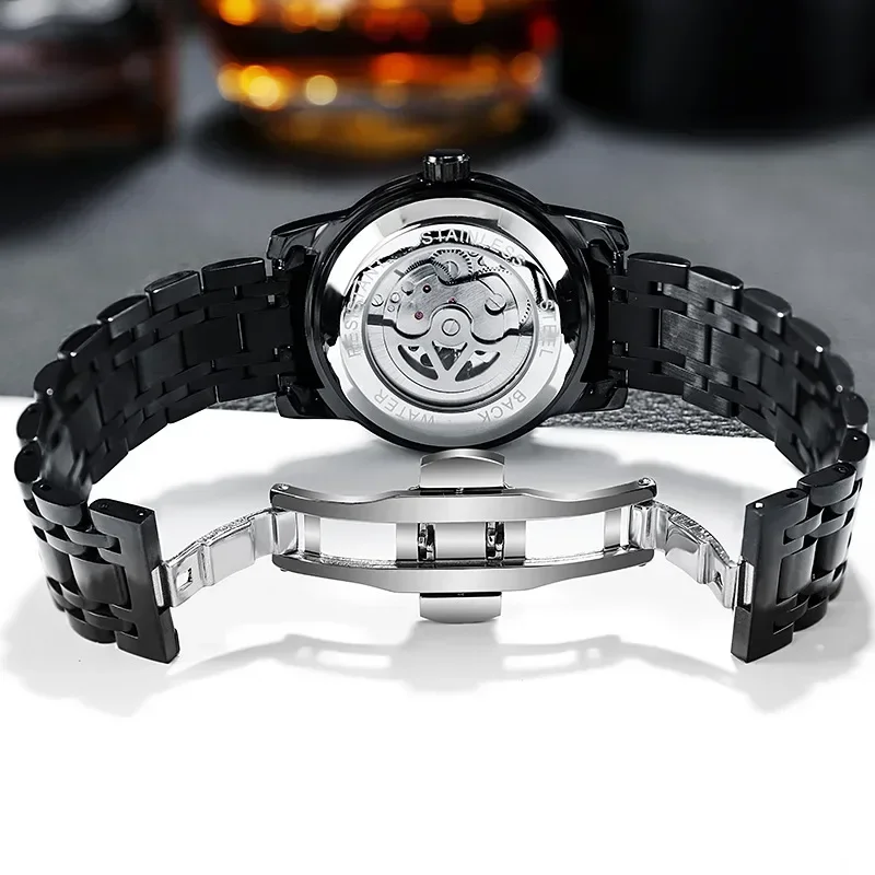 Round Tourbillon Automatic Watch Mechanical Watch Men Waterproof Luminous Sun Moon and Stars Function Sports Man Watch