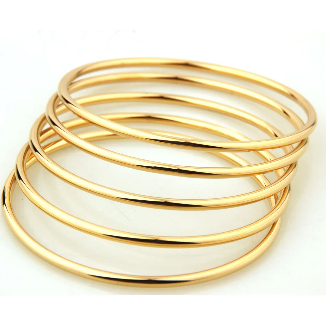 5pcs/Set High quality Gold Plated 316L Stainless Steel Luxury Round Womens Bangle Bracelet