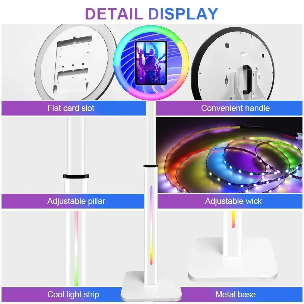LED Ringlight وسائل التواصل الاجتماعي كشك المحمولة الطابق حامل كابينة تصوير كشك محطة ل 9.7/12.9 "باد الهواء Selfie باد كابينة تصوير
