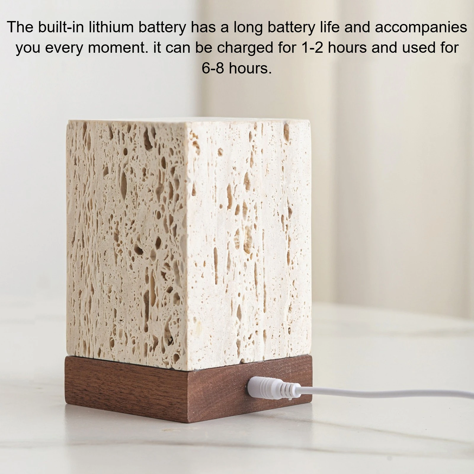 Travertine LED Night Light, Modern Stone Table Lamp, Rechargeable Bedroom Bedside Sofa Table Night Light, Art Lighting Fixtures view 6