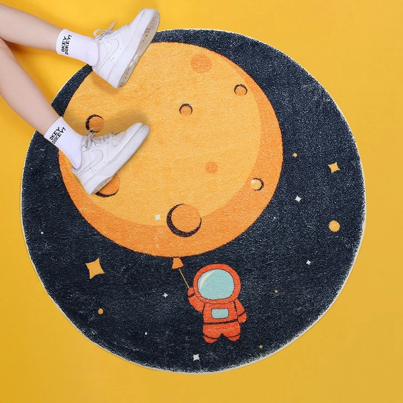 

Cartoon Planet Adventure Round Area Rugs Children's Room Play Tent Soft Carpet Bedroom Kitchen Bath Absorbent Non-Slip Door Mat