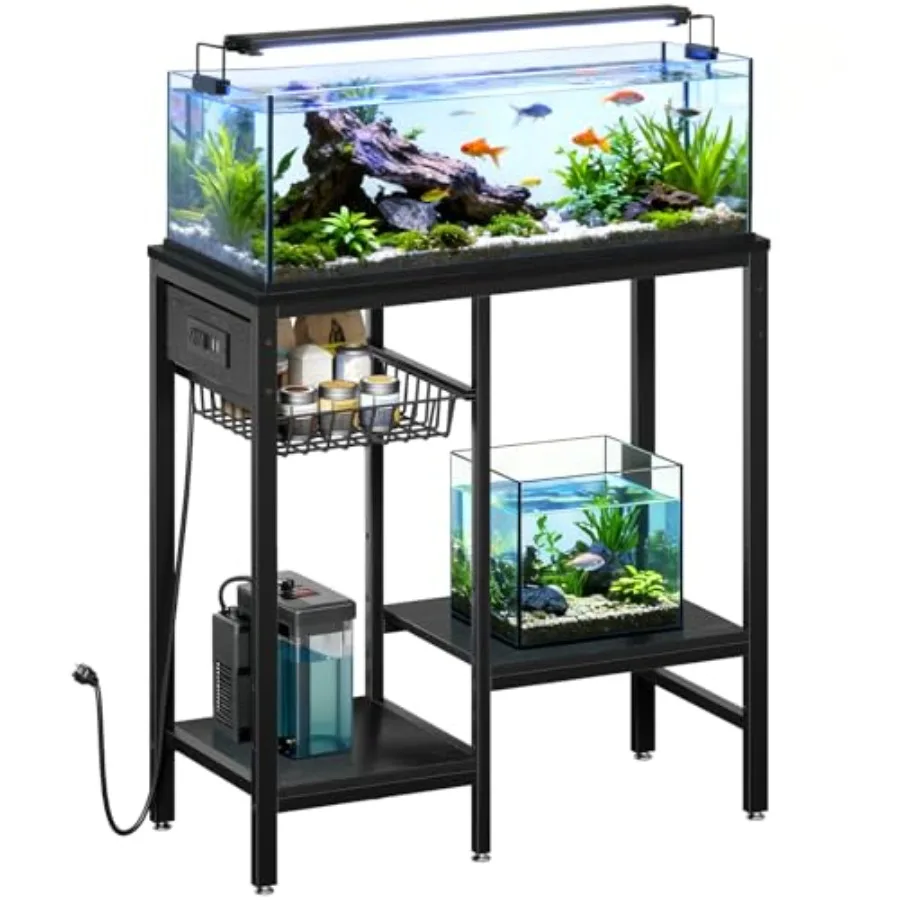 

20 Gallon Fish Tank Stand with Power Outlet Metal Aquarium Stand with Adjustable Shelves Ample Storage for Filter and Fish Tank