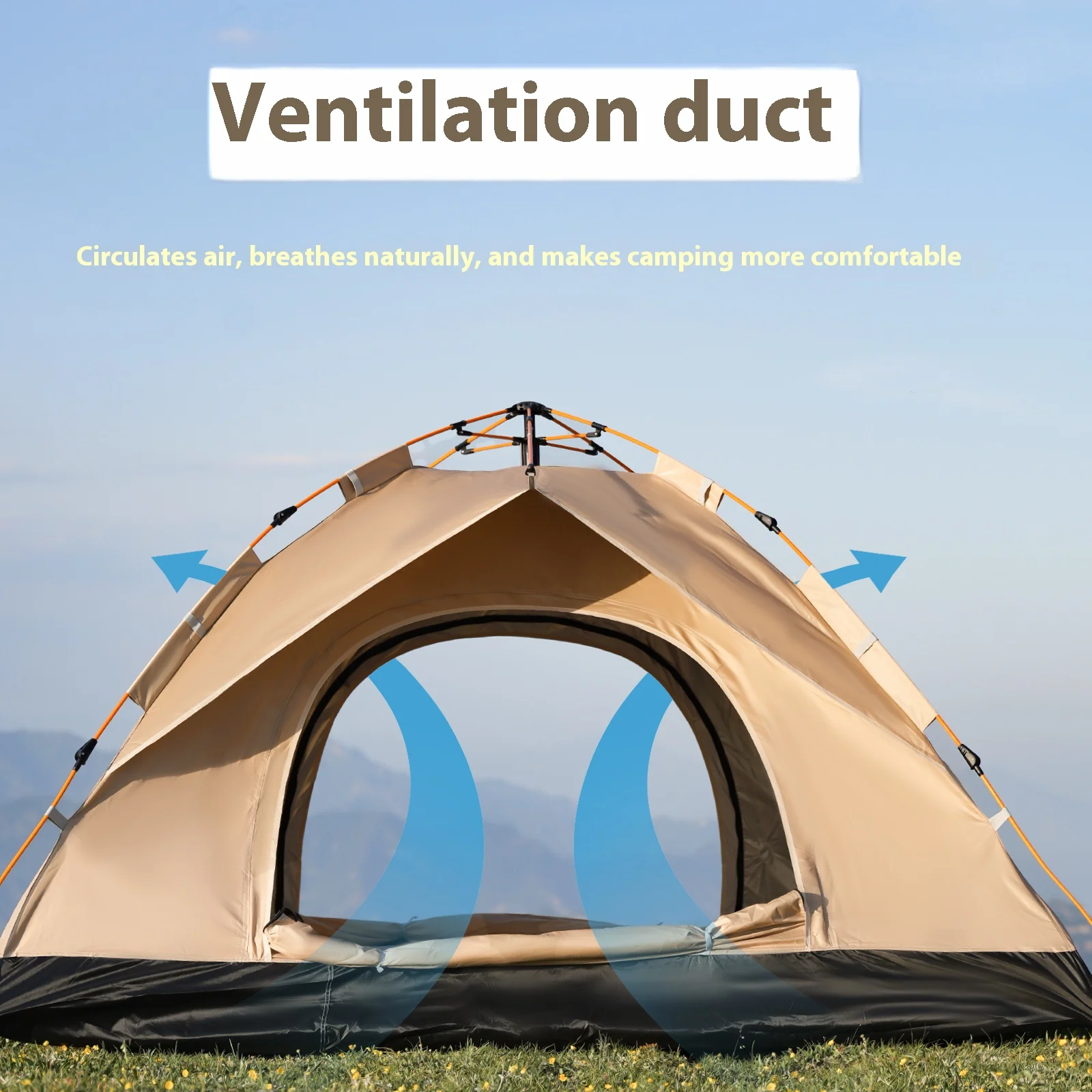 خيمة منبثقة أوتوماتيكية للمأوى الخارجي باللون الذهبي، مظلة، خيمة تخييم محمولة للسفر والشاطئ وصيد الأسماك، 2-3/3-4 أشخاص مقاومة للماء #3