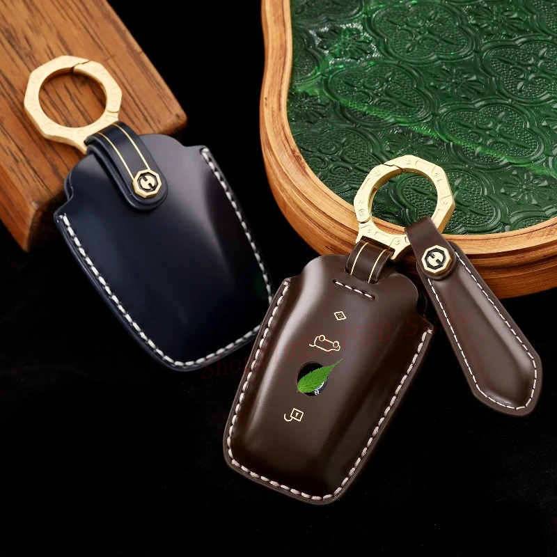 

Handmade High-End Personality Genuine Leather Key Case Cover Protective Shell Bag Keychain For BMW Series Car Accessories