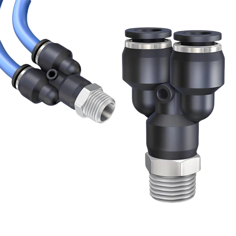 Black PX Pneumatic Quick Connector External Thread BSP1/4 1/2 1/8 3/8 Brass Y-shaped Tee Connector PU Air Hose PX-02 8-01 10-03