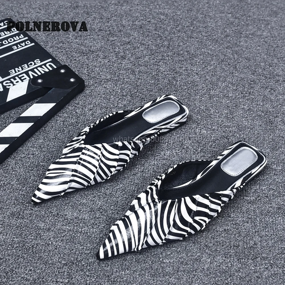 

Zebra Stripes Shallow Women Slippers Sexy Comfortable Shoes 2024 Newest Pointed Toe Square Heel Slip On Slingback Side Air Mules