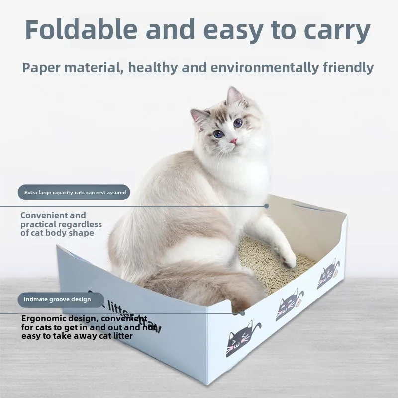 3PCS Disposable Paper Cat Litter Box,Eco-Friendly Foldable Litter Tray for Cats,Portable Kitten Toilet for Moving,Emergency Use