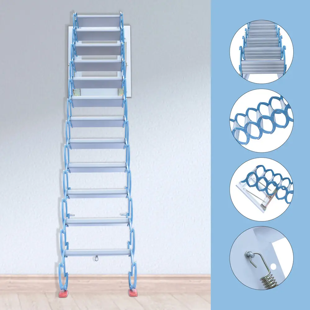 Attic Ladder Wall Mounted Ladder Folding Stairs 12 Steps Pull Down Ladder