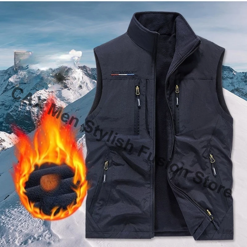 

Double-sided Men Winter Vest Men's Autumn and Winter Outdoor Leisure Sports Sleeveless Vests Baggy Waistcoat Working Clothes