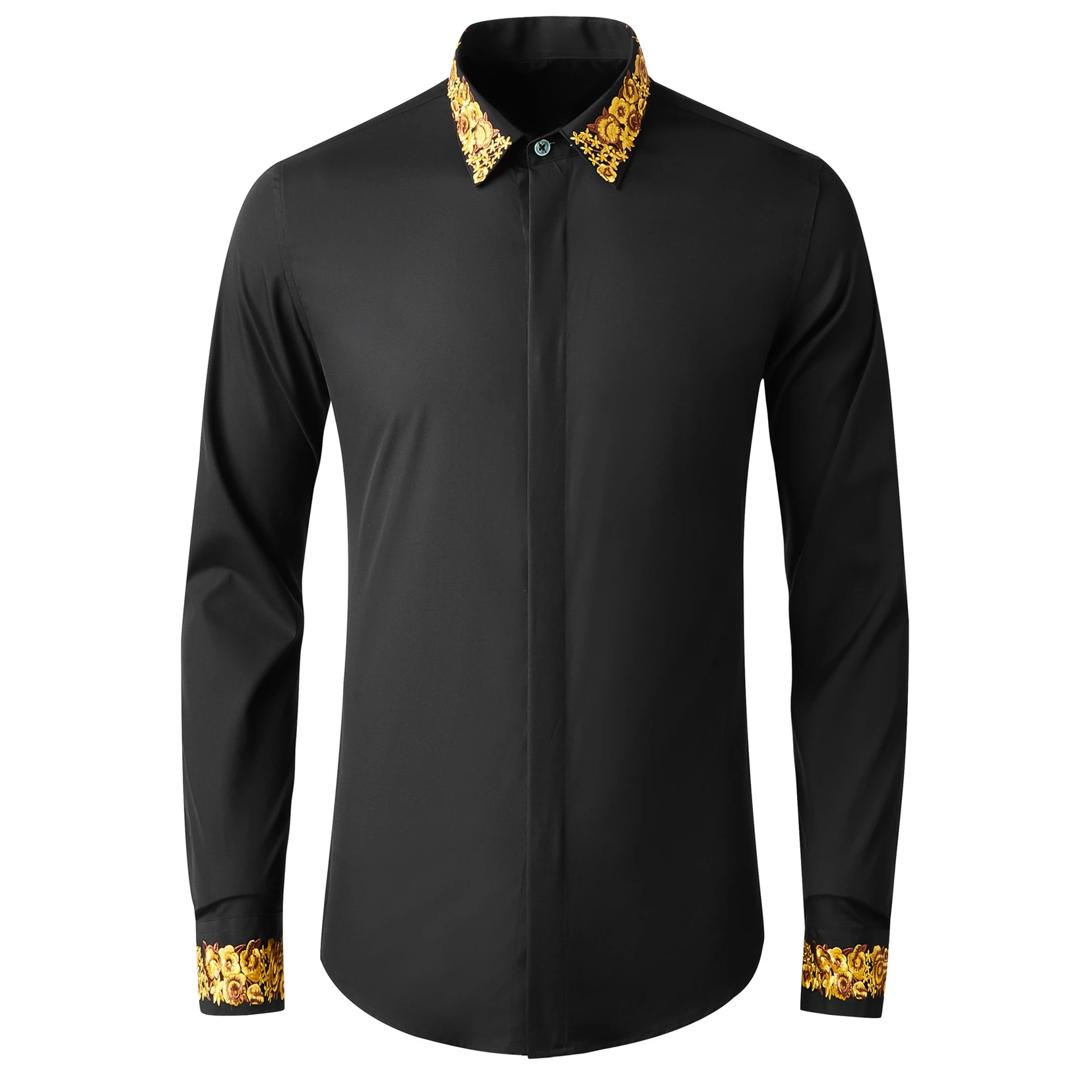 

Luxury Royal Embroidered Men's Shirt High Quality Casual Business Dress Shirt Fashion Slim Fit Tuxedo Banquet Party Blouse 2024