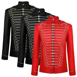 New Male Halloween Standing Collar Embroidered Suit Jacket Red/Black Fashion Men Vintage Style Gothic Trend Blazers Coats