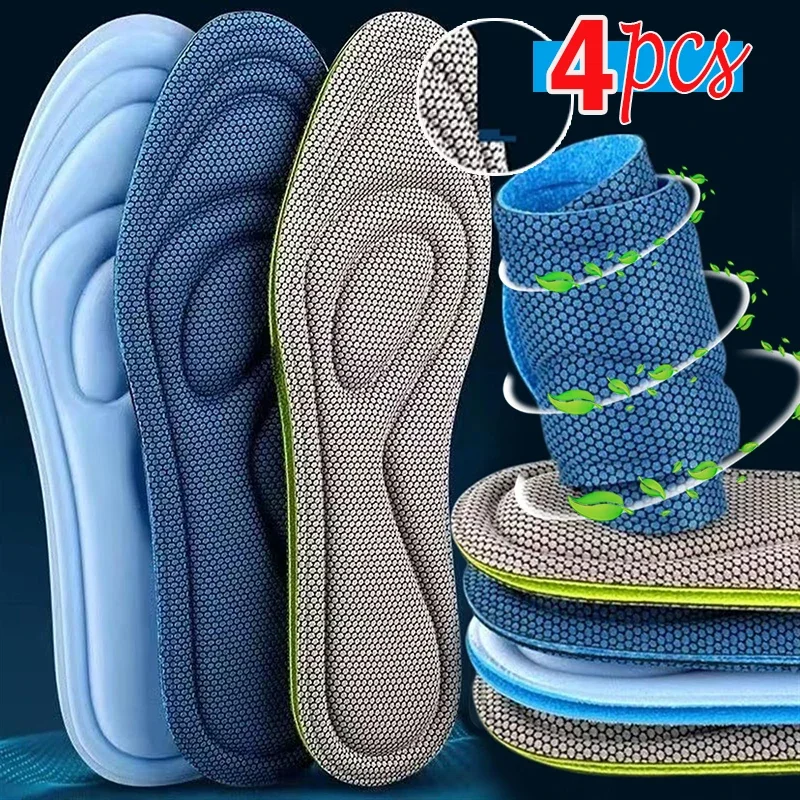 4pcs Nano Memory Foam Orthopedic Insoles for Shoes Running Antibacterial Deodorization Sweat Absorption Insert Sport Shoes Pads