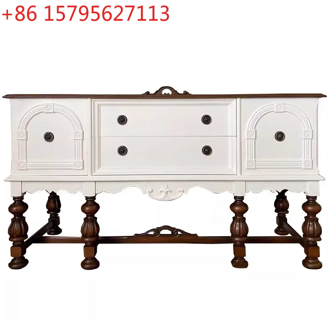 French contrasting color solid wood porch cabinet small apartment carved decoration antique designer entry partition cabinet