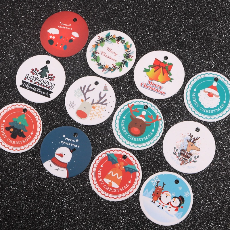 Newly 3.5cm Thickened Christmas Round Paper Cards Hang Tags 20pcs/Lot Fashion Concise Price Tags Diverse Christmas Figure Tags