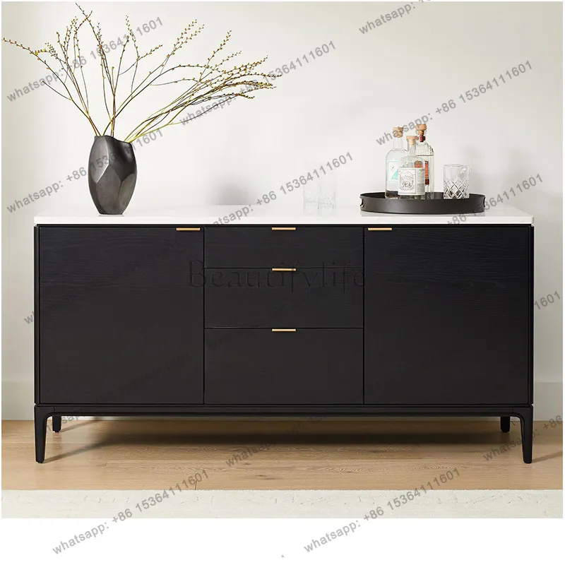 

Italian wabi-sabi style high-end marble dining side cabinet light luxury living room locker