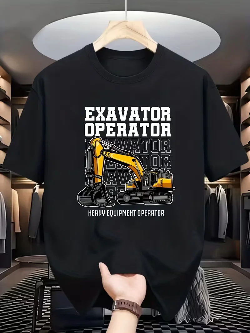 เสื้อยืดคนขับรถขุด เครื่องจักรหนัก ลายกราฟิก 3 มิติ สีดำ แขนสั้น ตลก งานก่อสร้าง ของขวัญสำหรับคนขับรถ