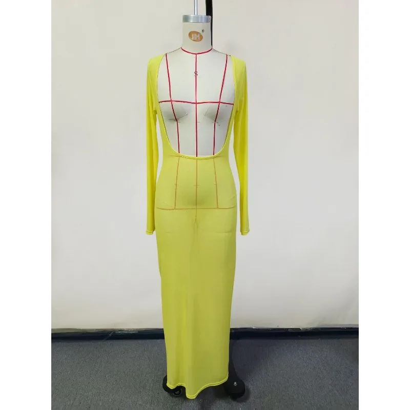 2025, Sommer, solides, durchsichtiges Urlaubs-Maxikleid für Damen, V-Ausschnitt, tief ausgeschnitten, volle Ärmel, schmal, lässig, Strand-Bikini-Vertuschungen