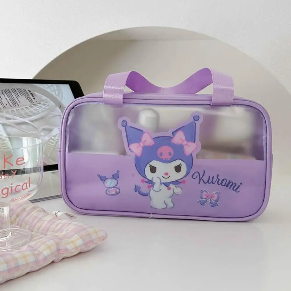 Sanrio Cute Cartoon Hello Kitty Colorful Transparent Waterproof Toiletry Makeup Beach Bag for Women Handheld Bag  26*15*8cm