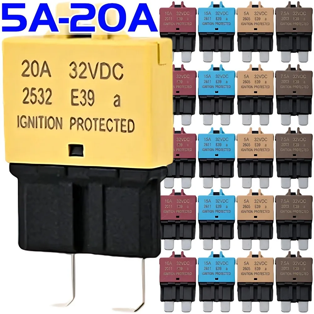 

E39 Plug in Circuit Breaker Resettable Blade Fuse 32V 5A 20A Auto Overcurrent Protector Ignition Protected Car Truck RV Marine