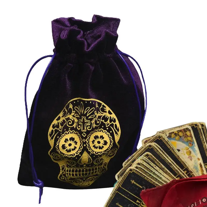 Skull Pattern Velvet Tarot Card Storage Bag Board Game Card Mini Drawstring Package Bag Jewelry Crystal Storage Witch Divination