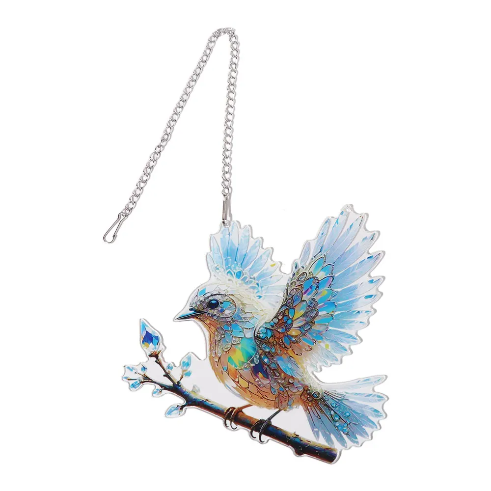 2D Flat Bird Hangings Pendant Sky Stained Art Ornaments Window Hanging Bird Home Decoration Acrylic Bluebirds Suncatchers